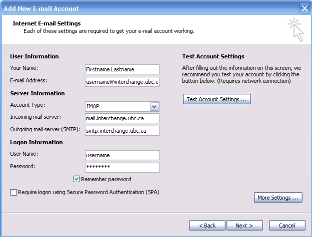 IMAPS Outlook 2007 Step 3