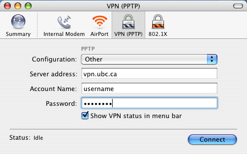 Screen shot of VPN connecting window