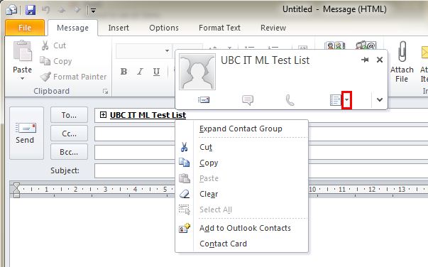 Outlook ML Contacts Menu