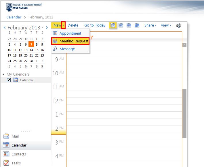OWA Calendar New Meeting