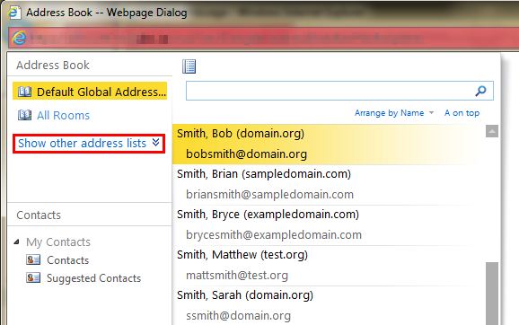 OWA Show Other Address Lists